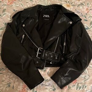 Zara crop oversize faux leather jacket